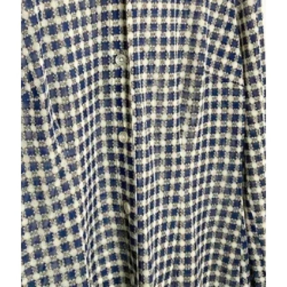 CAbi Sheer Blue Ivory Gingham Check Button Up Long Sleeve Top Size XS Stretch - Picture 5 of 8